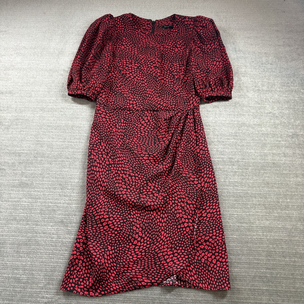 Banana Republic Dress Womens 4 Red Abstract Print Puff Sleeve Midi Tulip Wrap
